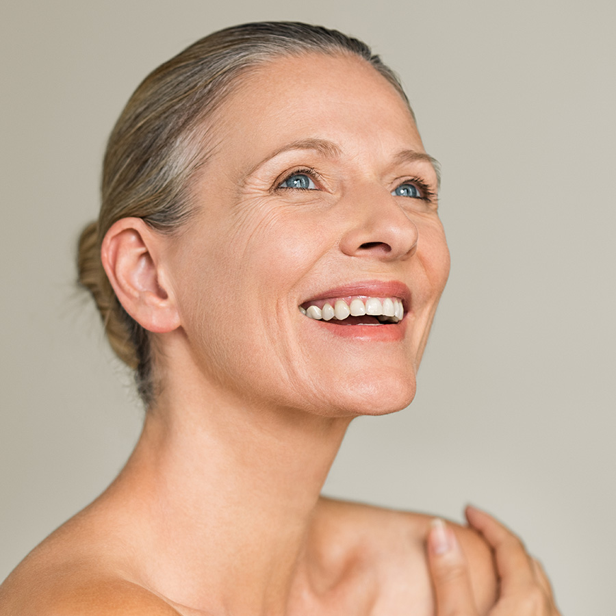 Mature woman looking up